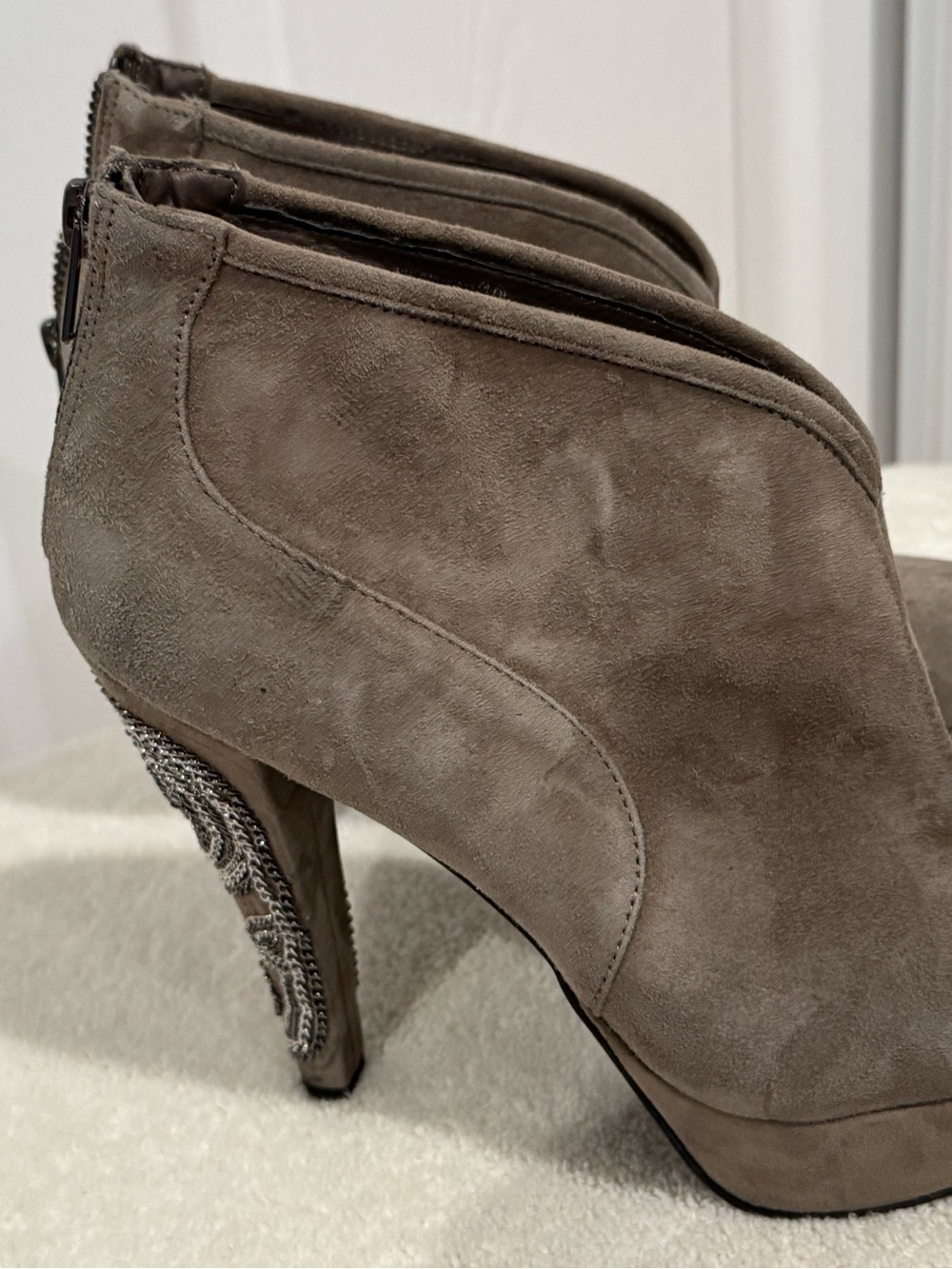 naughty monkey Taupe Suede Ankle Booties with Embellished Heel